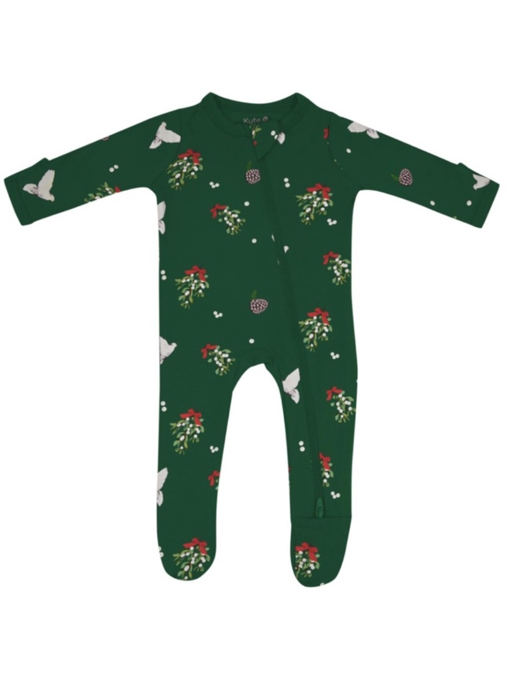 Kyte BABY Forest Green Mistletoe Print Footed One-Piece